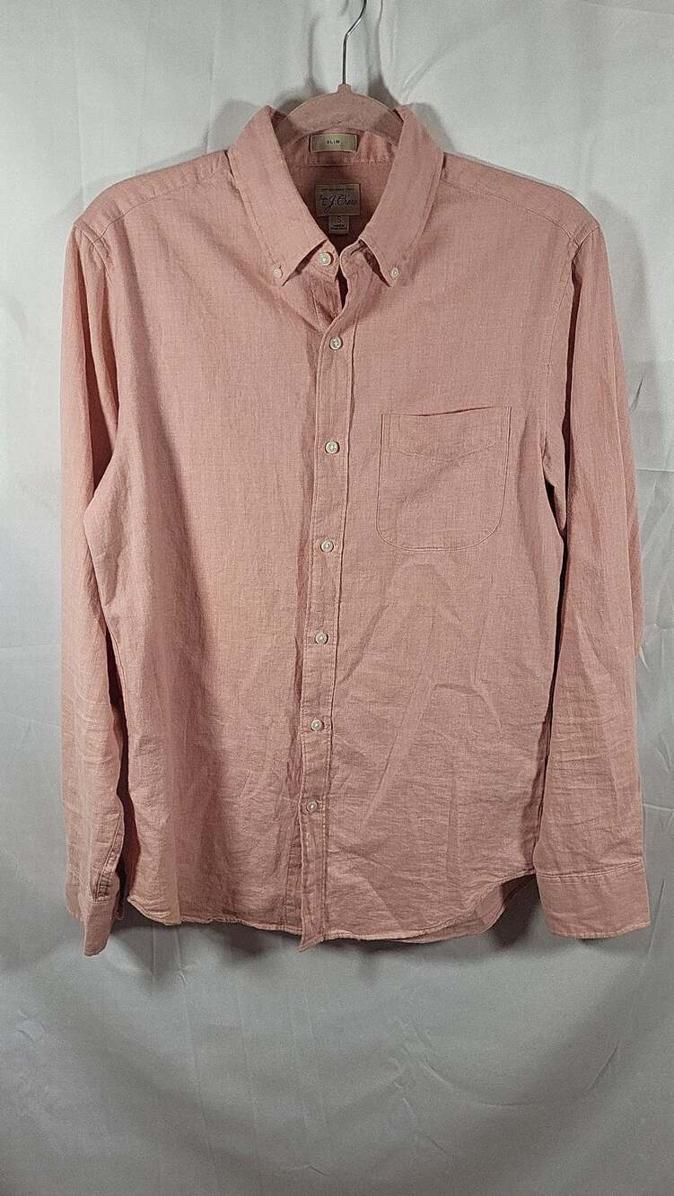 J.Crew Men's Slim Fit Cotton Linen Twill Button Down Shirt - Salmon/Peach Soft R